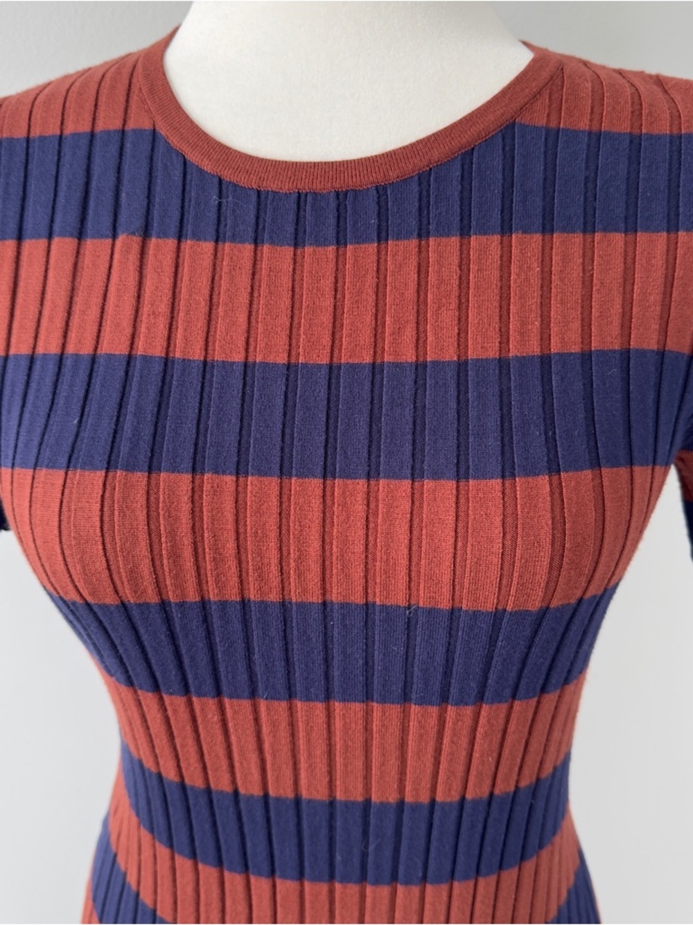 Madewell Striped Ribbed Knit Dress Women’s Medium Casual Midi Crewneck - Picture 6 of 13